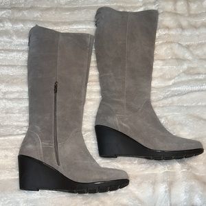 Blondo Larissa Waterproof Suede Leather Knee High Wedge Boots